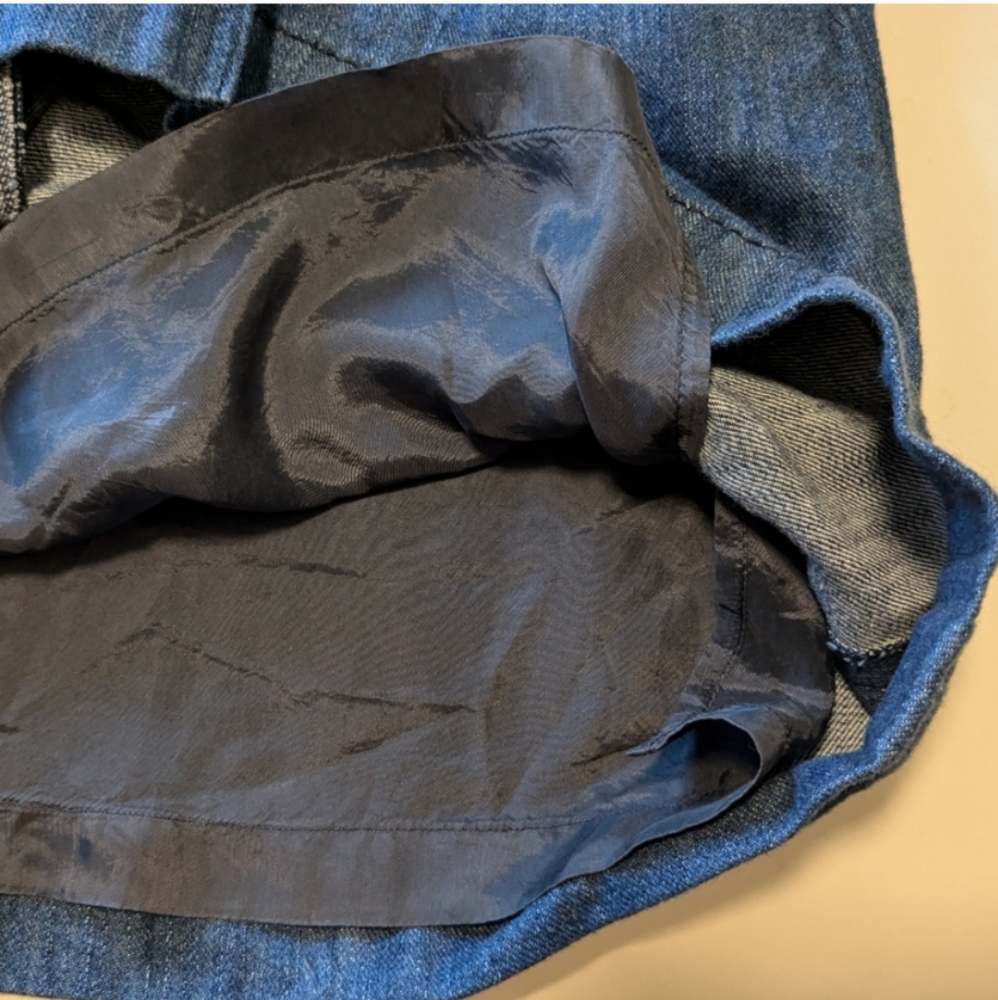 💙 Akris Punto Blue Denim A-Line Cotton Mini Skirt w/ Front Pleat, US 12 - Picture 11 of 12